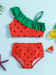 2pc Watermelon & Strawberry Ruffled Cami Top & Shorts Swimsuit Set