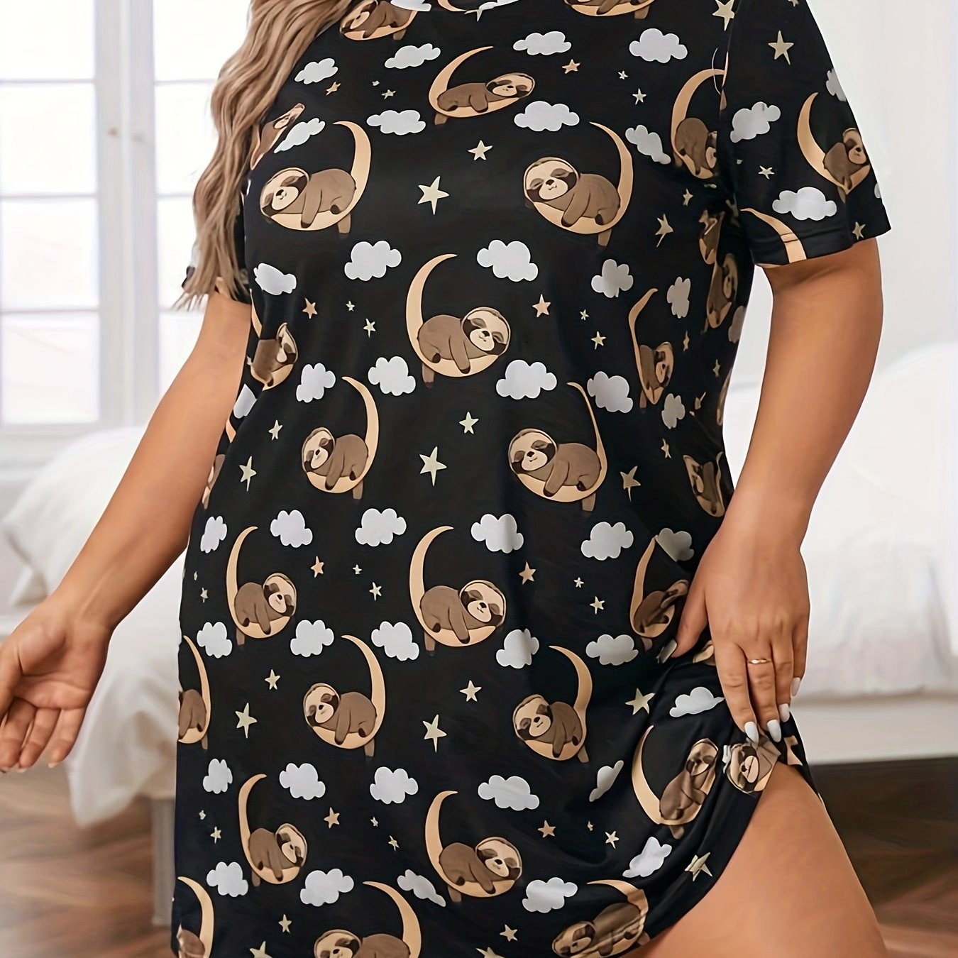 Women's Plus Sloth & Cloud Print Short Sleeve Nightdress