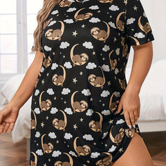 Women's Plus Sloth & Cloud Print Short Sleeve Nightdress
