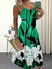 Floral Print V Neck Stretch Maxi Dress