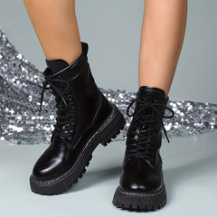 Women's Lace Up Platform Combat Boots High Round Toe Non slip