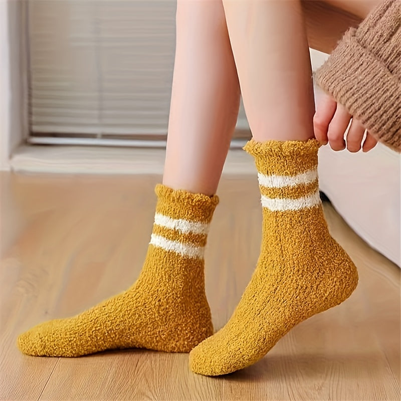 9 Pairs Striped Fuzzy Socks Comfy & Warm Home Floor Socks Women's