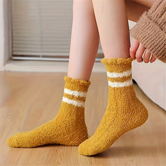 9 Pairs Striped Fuzzy Socks Comfy & Warm Home Floor Socks Women's