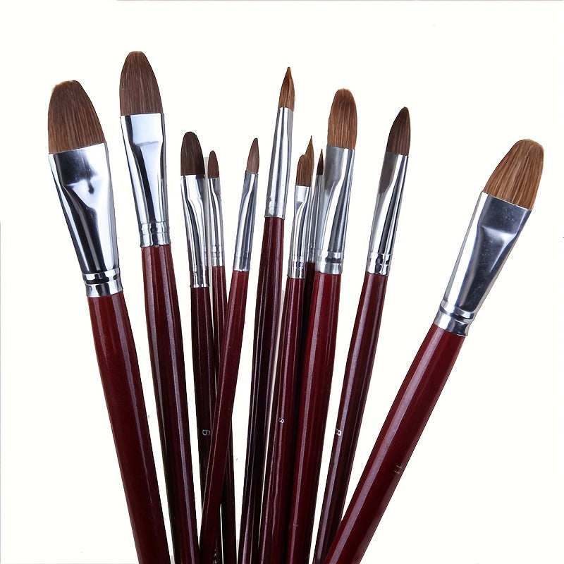 6pcs Weasel Hair Painting Brush Set Long Birch Rod Acrylic Drawing Art Supplies