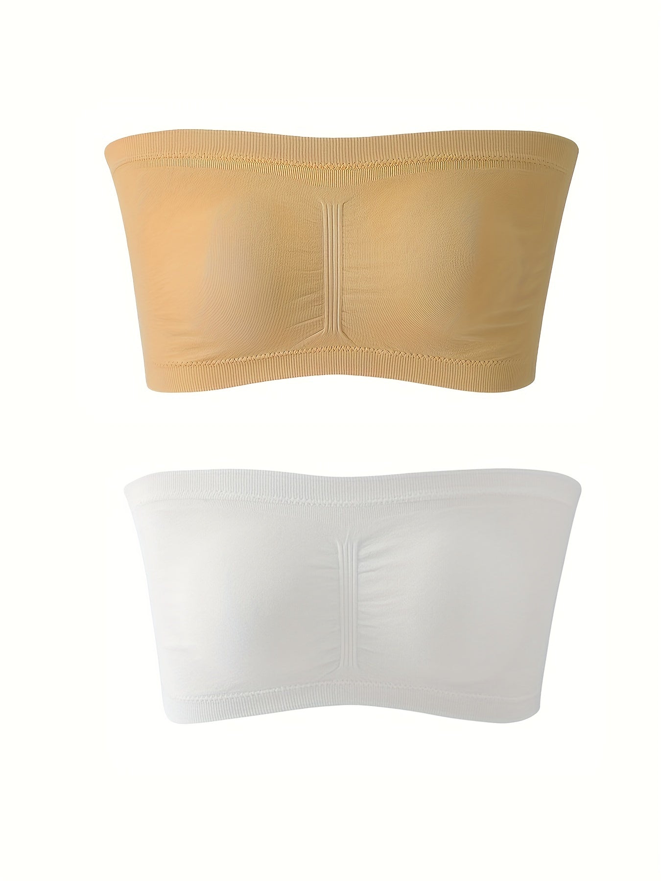 2pcs Ruched Strapless Bandeau Bras Stretchy Intimates Bra Women's Lingerie