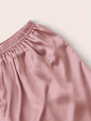 Satin Pajamas Set Short Sleeve Buttons Top & Shorts Women's Sleepwear