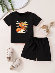 Toddler Dragon T shirt & Shorts 2pcs Summer Set