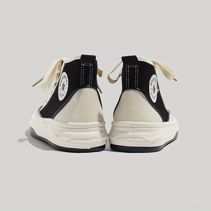 Colorblock Lace Up Canvas Shoes High Round Toe Non Slip Skate Shoes