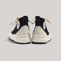 Colorblock Lace Up Canvas Shoes High Round Toe Non Slip Skate Shoes