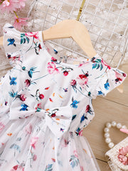 Toddler Girls Flowers Graphic Princess Dress For Party Beach Vacation