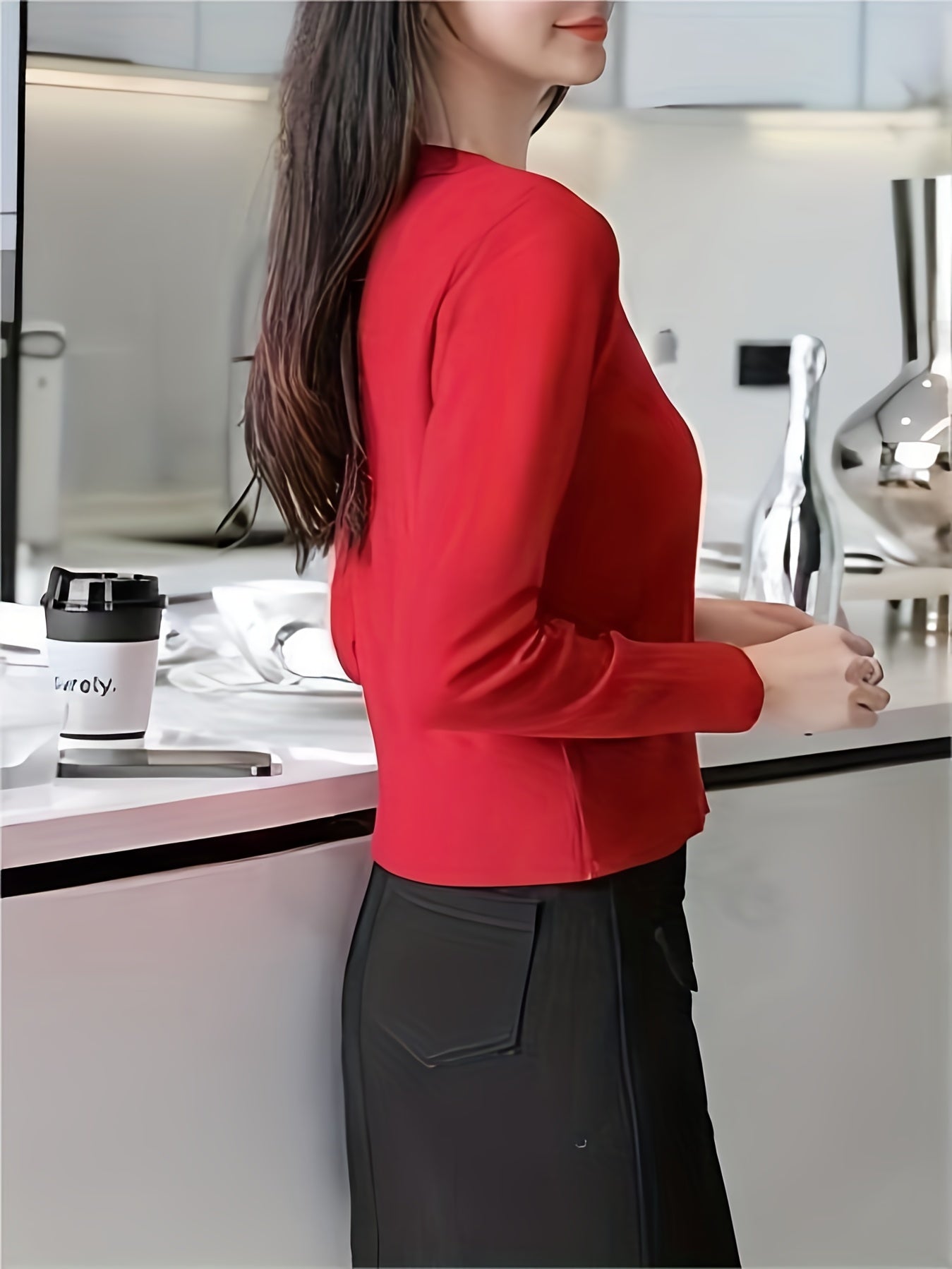 Button Front Solid Cardigan For Women
