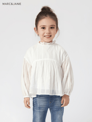 MARC&JANIE Girls Cotton Peplum Blouse Ruffle Collar Shirt