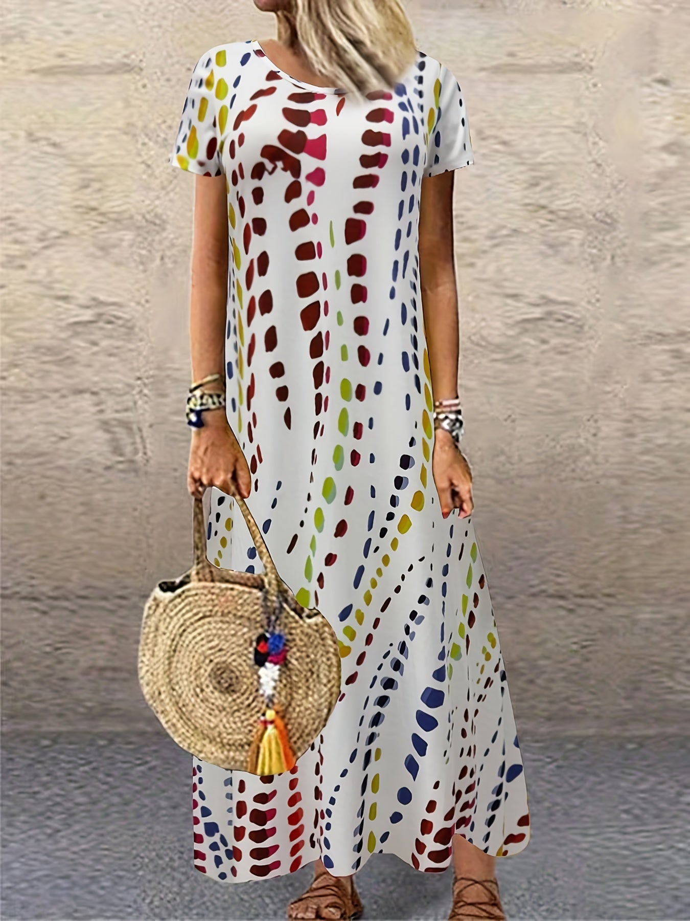 Women's Plus Tie Dye Short Sleeve Maxi Dress