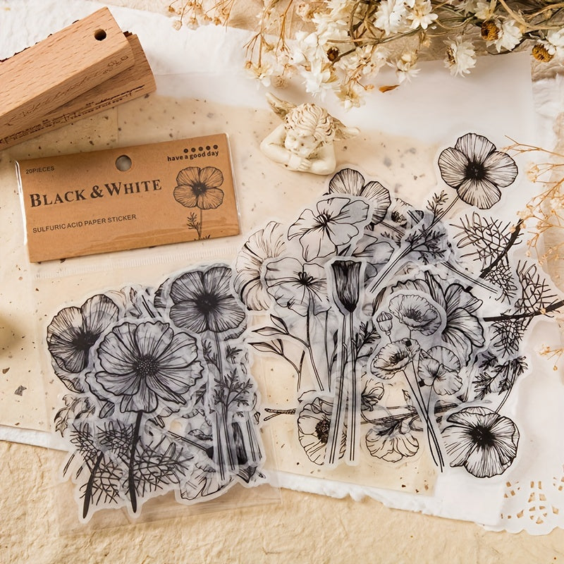 20PCS Plant Flower Mushroom Vintage Stickers Scrapbooking DIY Material Paper