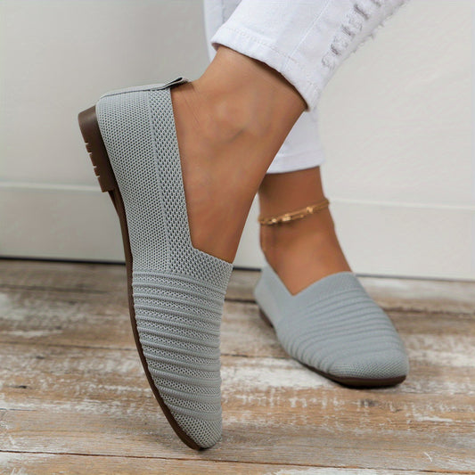 Women's Knitted Flat Shoes Soft Sole Slip-On Casual Non Slip Flats