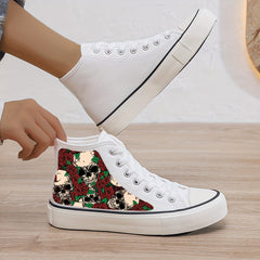Skull & Rose Print Plush Lined Thermal Chunky Canvas Sneakers