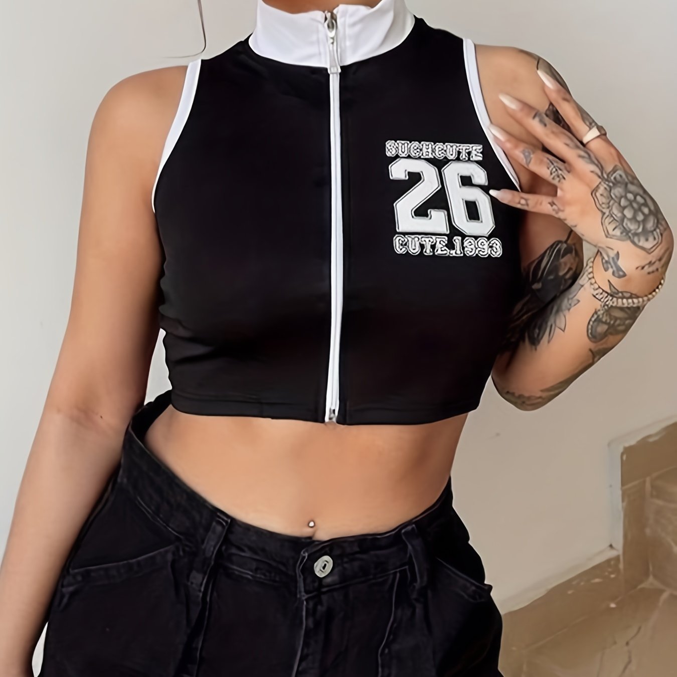 Y2K Sexy Crop Zip Up Tank Top