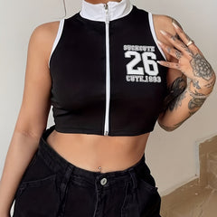 Y2K Sexy Crop Zip Up Tank Top
