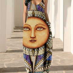 Graphic Print V Neck Maxi Cami Dress