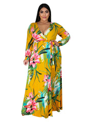 Floral Print V Neck Maxi Dress