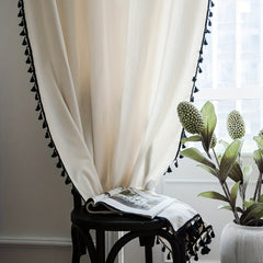 Plain Burlap Tassel Curtains Semi Blackout Kitchen Curtains