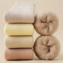 3 Pairs Plush Lined Socks Comfy & Warm Mid Tube Women's Stockings