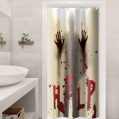 Halloween Shower Curtain with Bloody Hands and Hooks