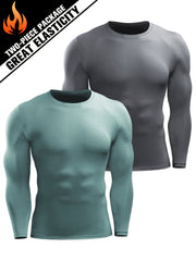 2 Pcs Men's Sports Compression T-shirt Stretch Warm Tee Fitness Outdoor Clothes