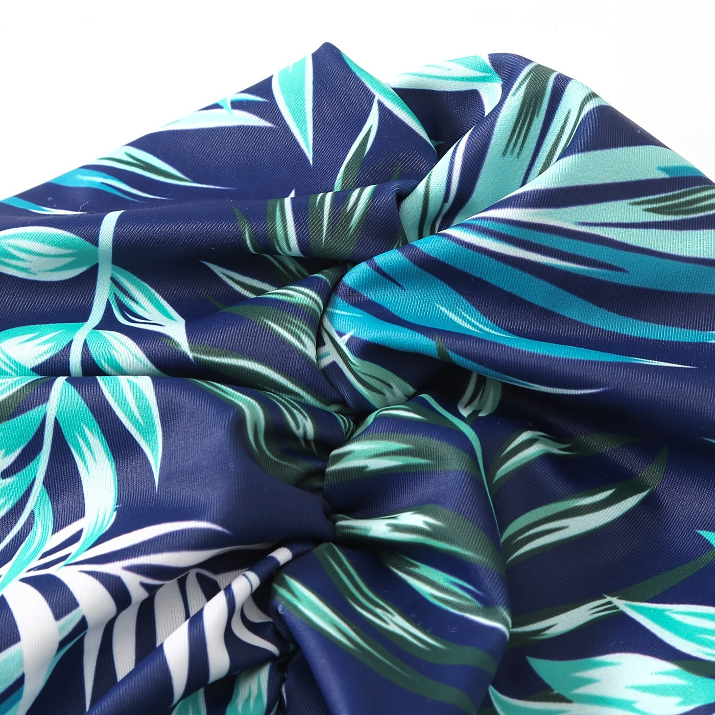 Tropical Leaf Print Ruched Swimming Hat Universal Water Sports Cap