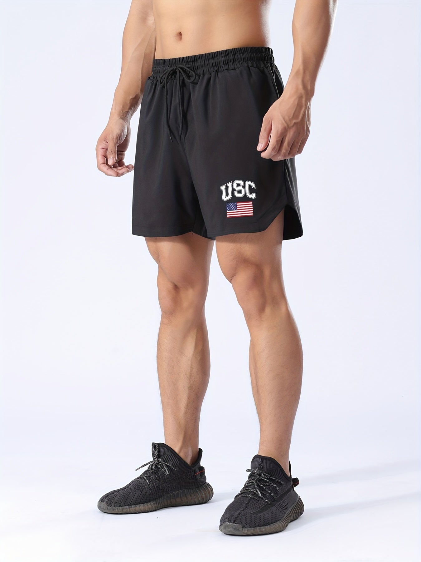 Quick Dry Drawstring Men's Swim Trunks Star And Stripes Print Board Shorts