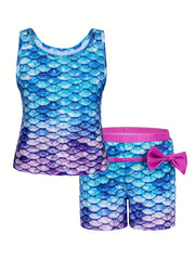 Girls Mermaid Scale Bikini Swimsuit Set Stretch Casual Kids Summer