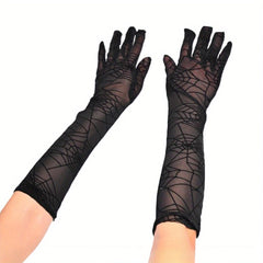 2pcs Halloween Cosplay Lace Up Long Gloves High Sheer Mesh Stretchy Polyester