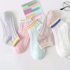 5 Pairs Colorblock Short Socks Soft & Light Ankle Argyle Stockings