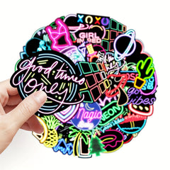 50pcs Neon Pattern Waterproof Stickers for Water Bottles Laptop Luggage