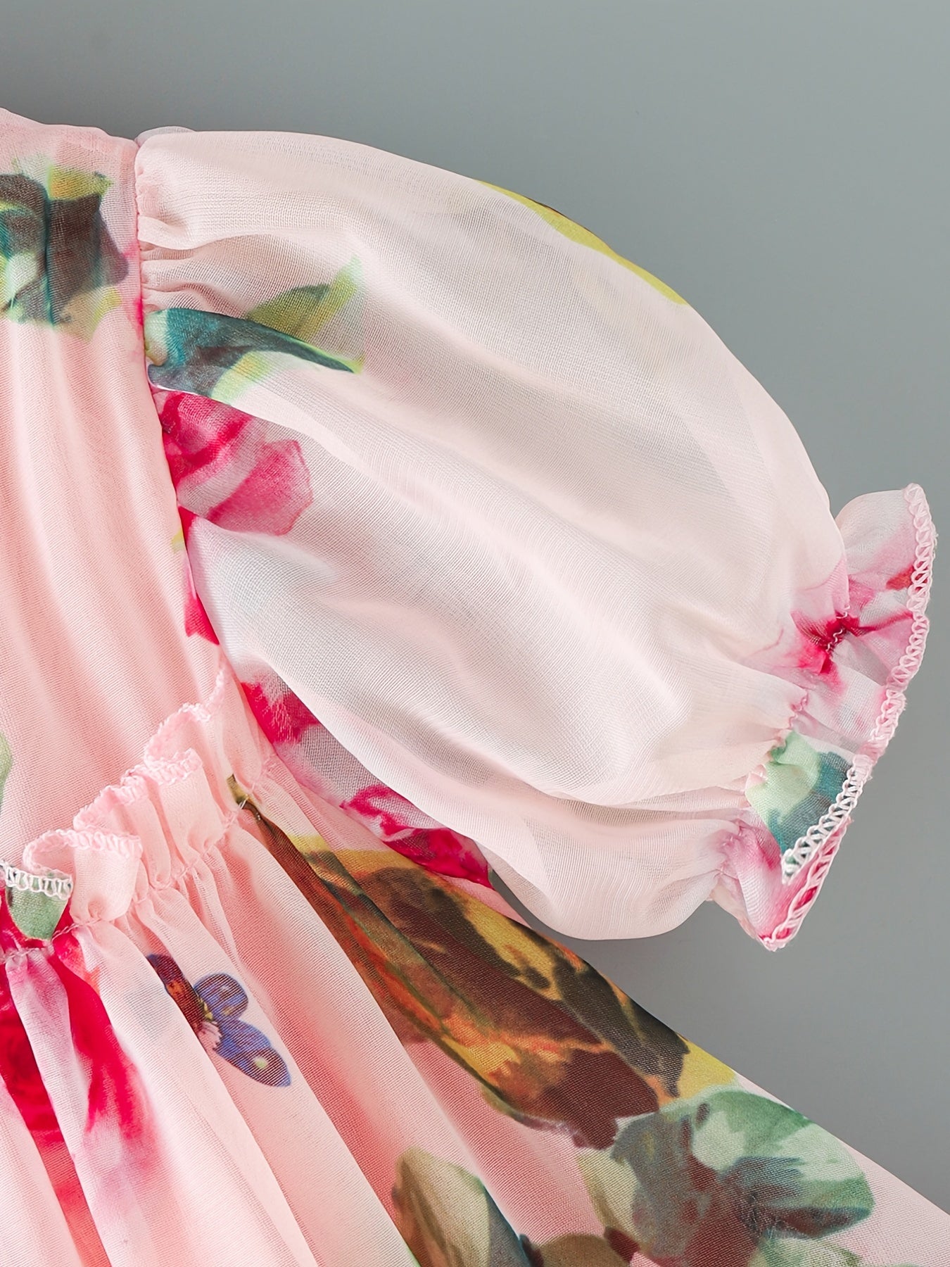 Baby Girls Rose Print Dress with Ruffle Sleeve for Summer