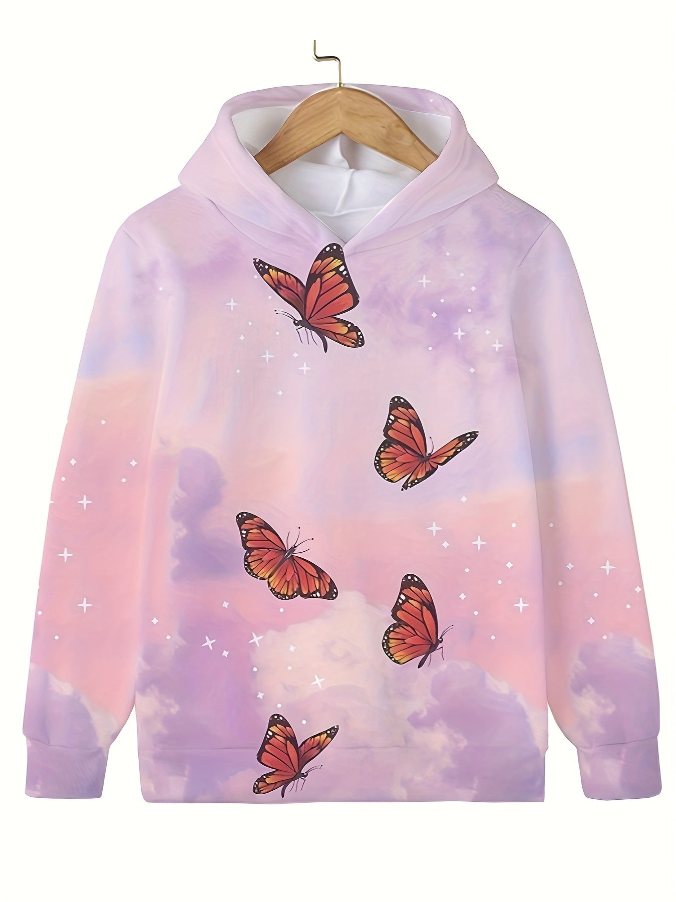 Dreamy Butterfly Sky Hooded Sweatshirt Girls Sweet Hoodies Pullover