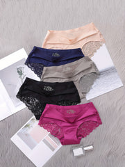 5pcs Lace Briefs Seamless Comfy Scallop Trim Panties