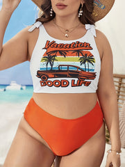 Boho Tankini Set Women's Plus Tropical Print Two Piece Swimsuit
