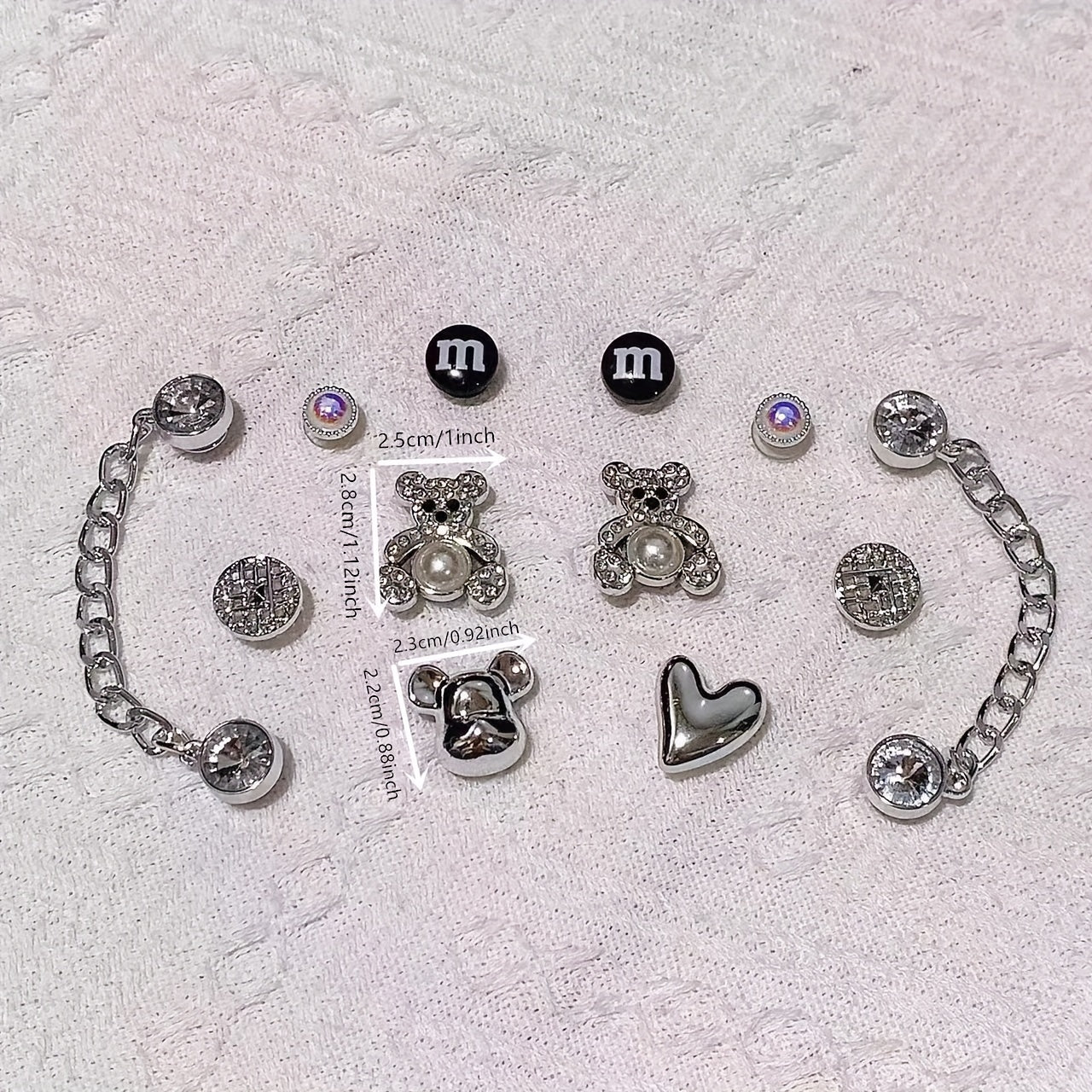 14pcs Silver Bear & Chain Shoe Charms For Clogs Garden Shoes DIY Accessories