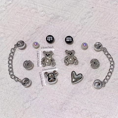 14pcs Silver Bear & Chain Shoe Charms For Clogs Garden Shoes DIY Accessories