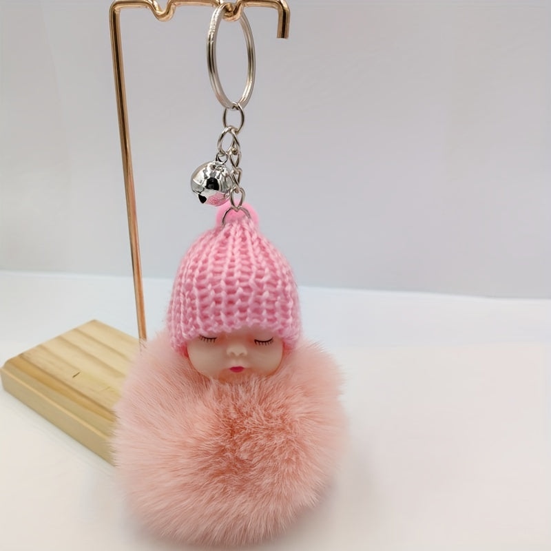 Zircon Rabbit Fur Ball Keychain for Girls