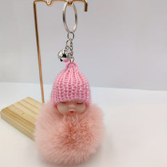 Zircon Rabbit Fur Ball Keychain for Girls