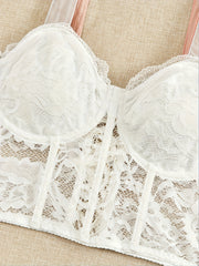 Floral Lace Tie Shoulder Lace Up Back Cami Top