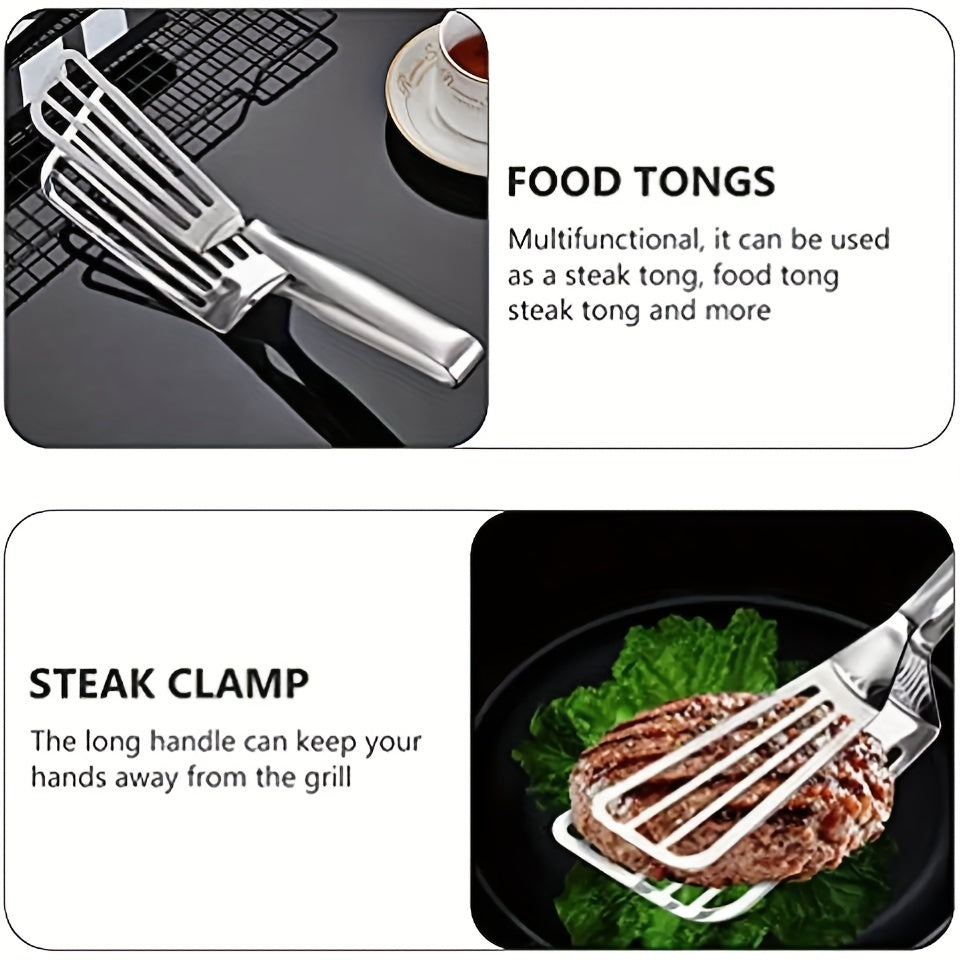 Stainless Steel Steak Clamp Grilling Tongs for Flipping Frying Food