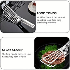 Stainless Steel Steak Clamp Grilling Tongs for Flipping Frying Food