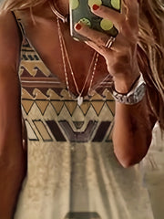 Ikat Print V Neck Maxi Tank Dress