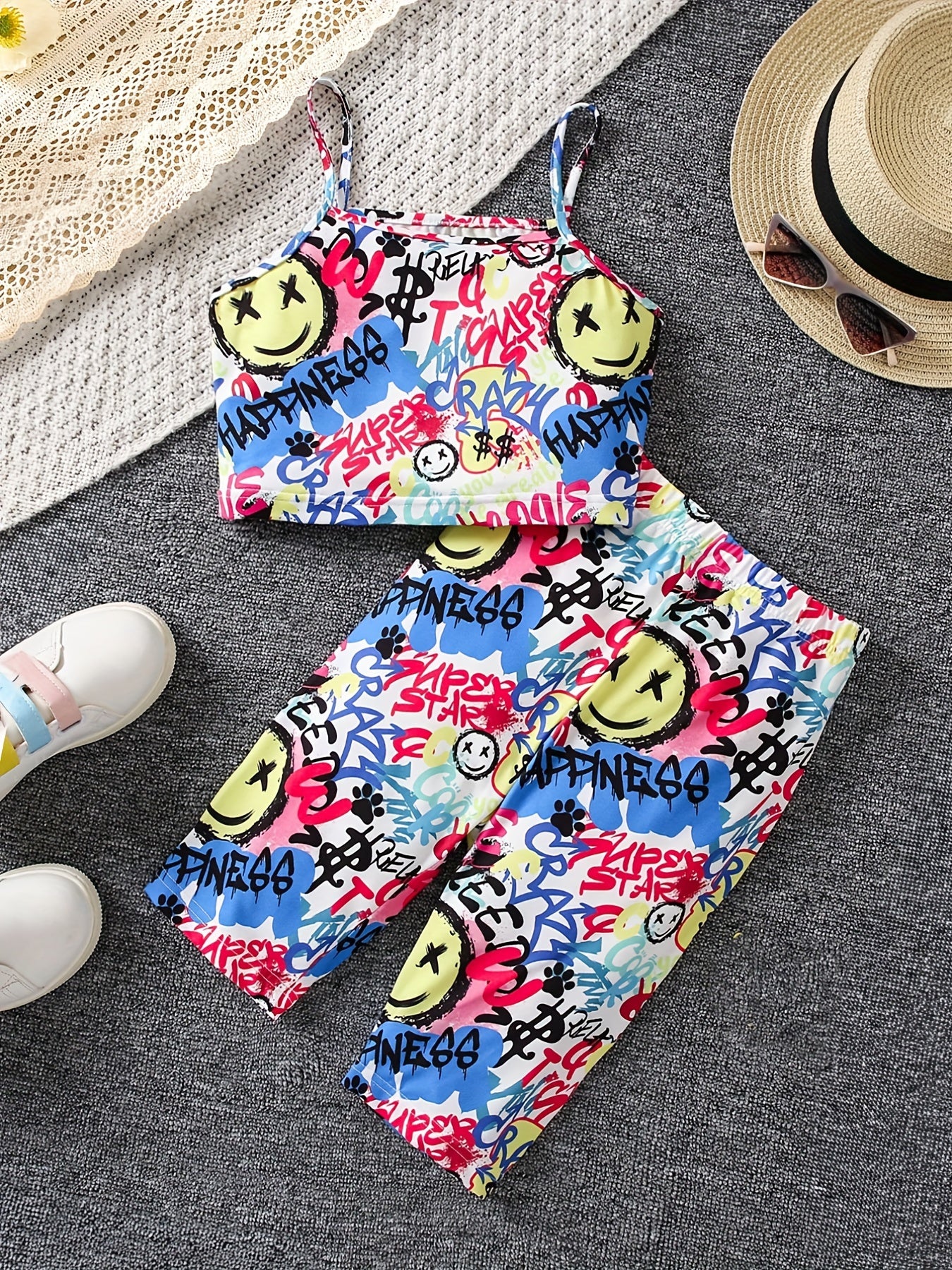 Girls Colorful Bear Tank Top and Long Pants Set