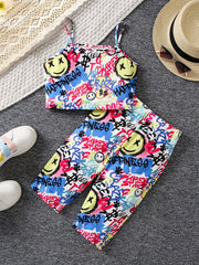 Girls Colorful Bear Tank Top and Long Pants Set