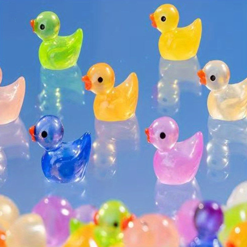 30 Mini Glow Dark Yellow Duck Toys DIY Decorative Ducks Garden Party Supplies