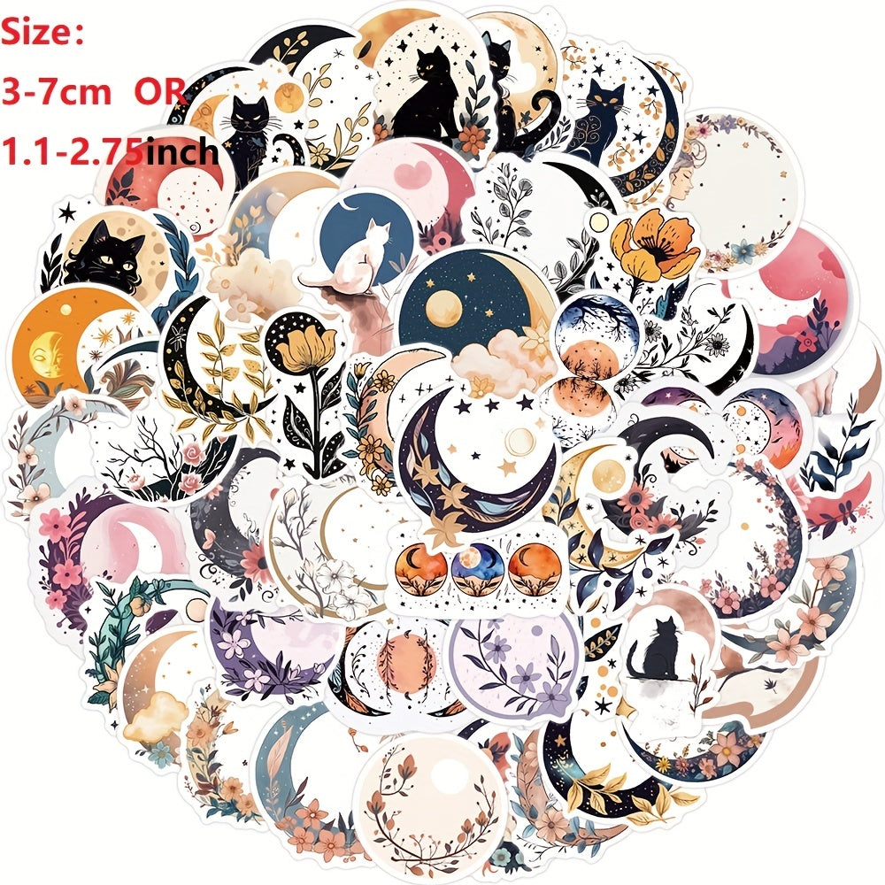 50pcs Moon Flower Cat Doodle Stickers for Laptop Guitar